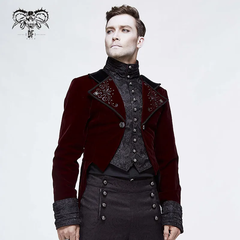 CT117 Gothic palace embroidered metal rivets wine dovetail coat for men