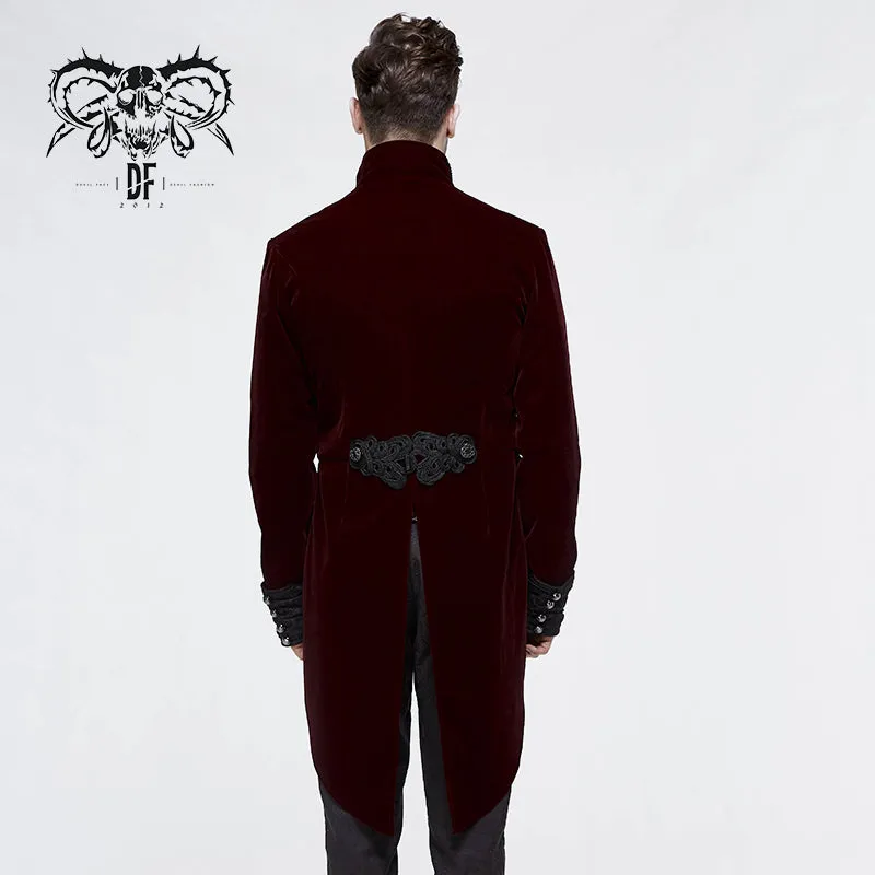 CT117 Gothic palace embroidered metal rivets wine dovetail coat for men