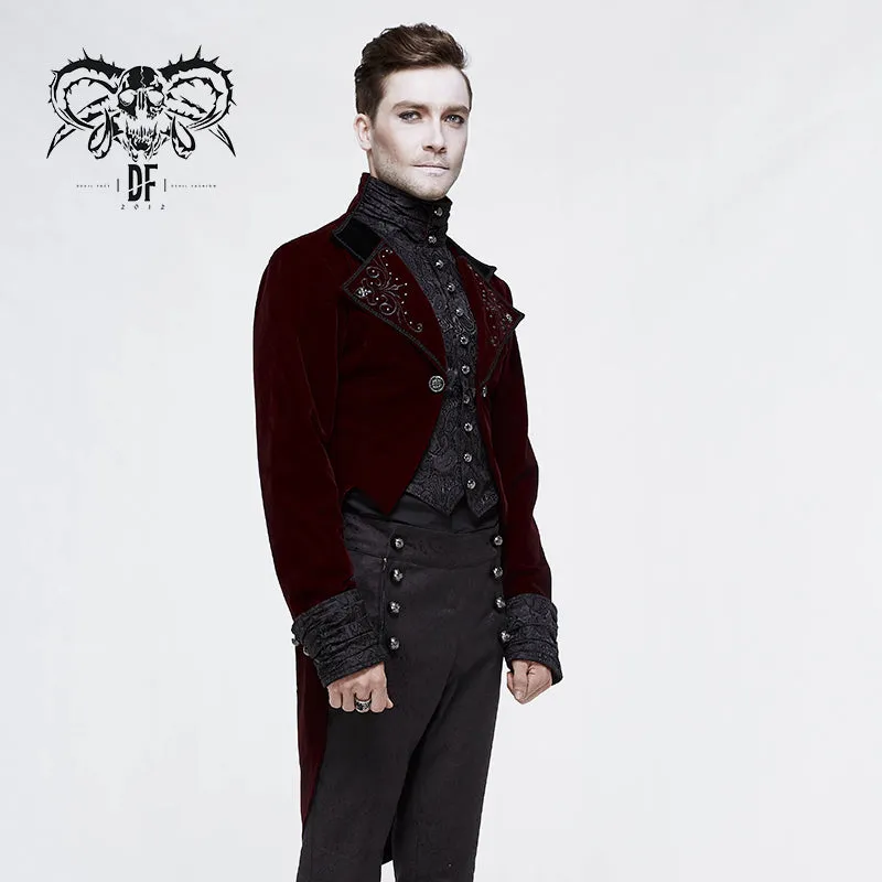 CT117 Gothic palace embroidered metal rivets wine dovetail coat for men