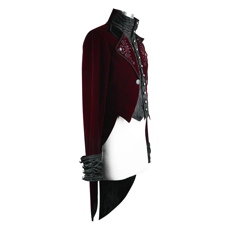 CT117 Gothic palace embroidered metal rivets wine dovetail coat for men