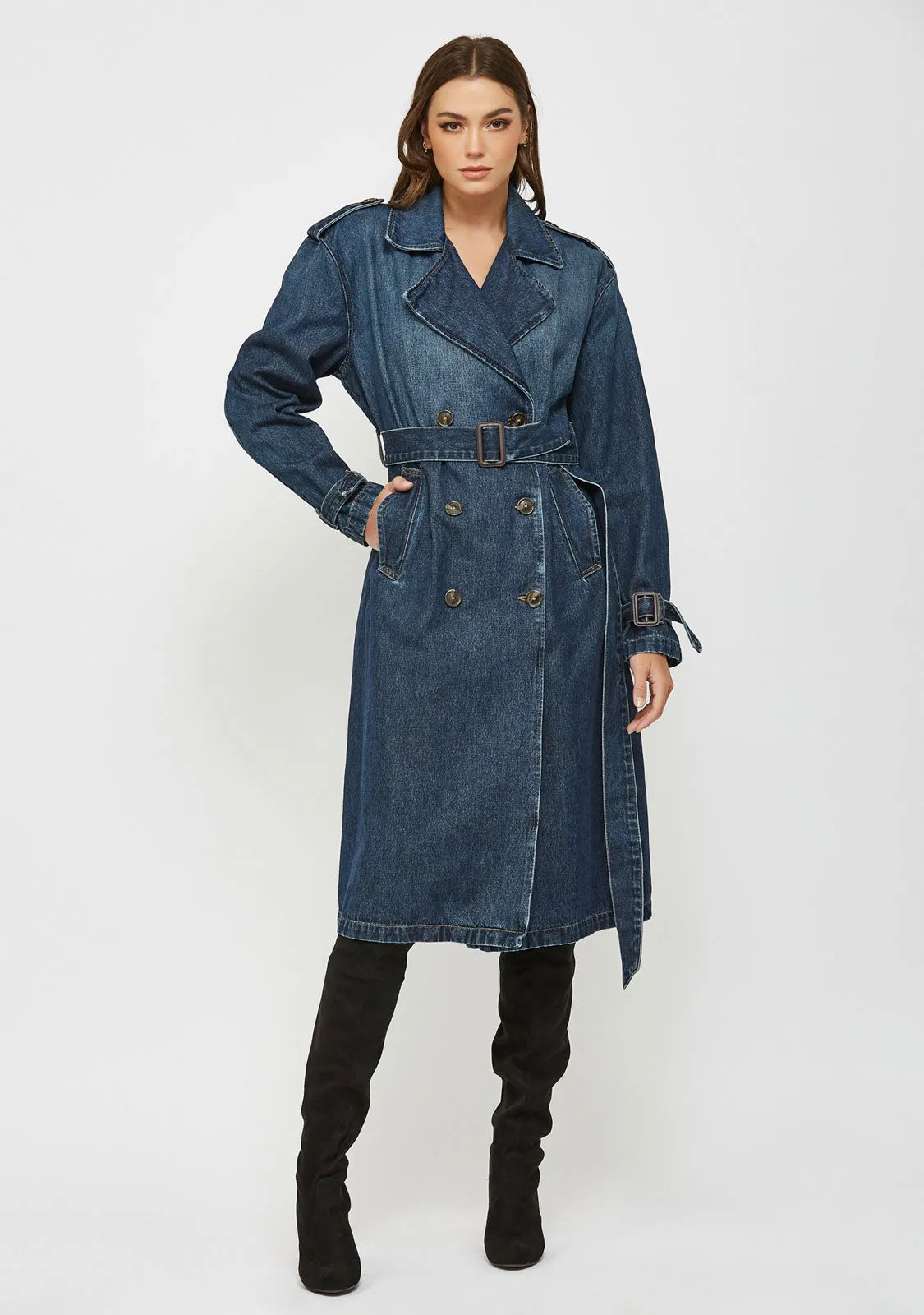 Dark Wash Classic Full Length Trench Coat