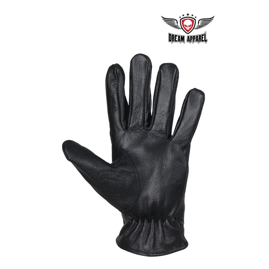 Deer Skin Leather Gloves W/ Zipper - Black