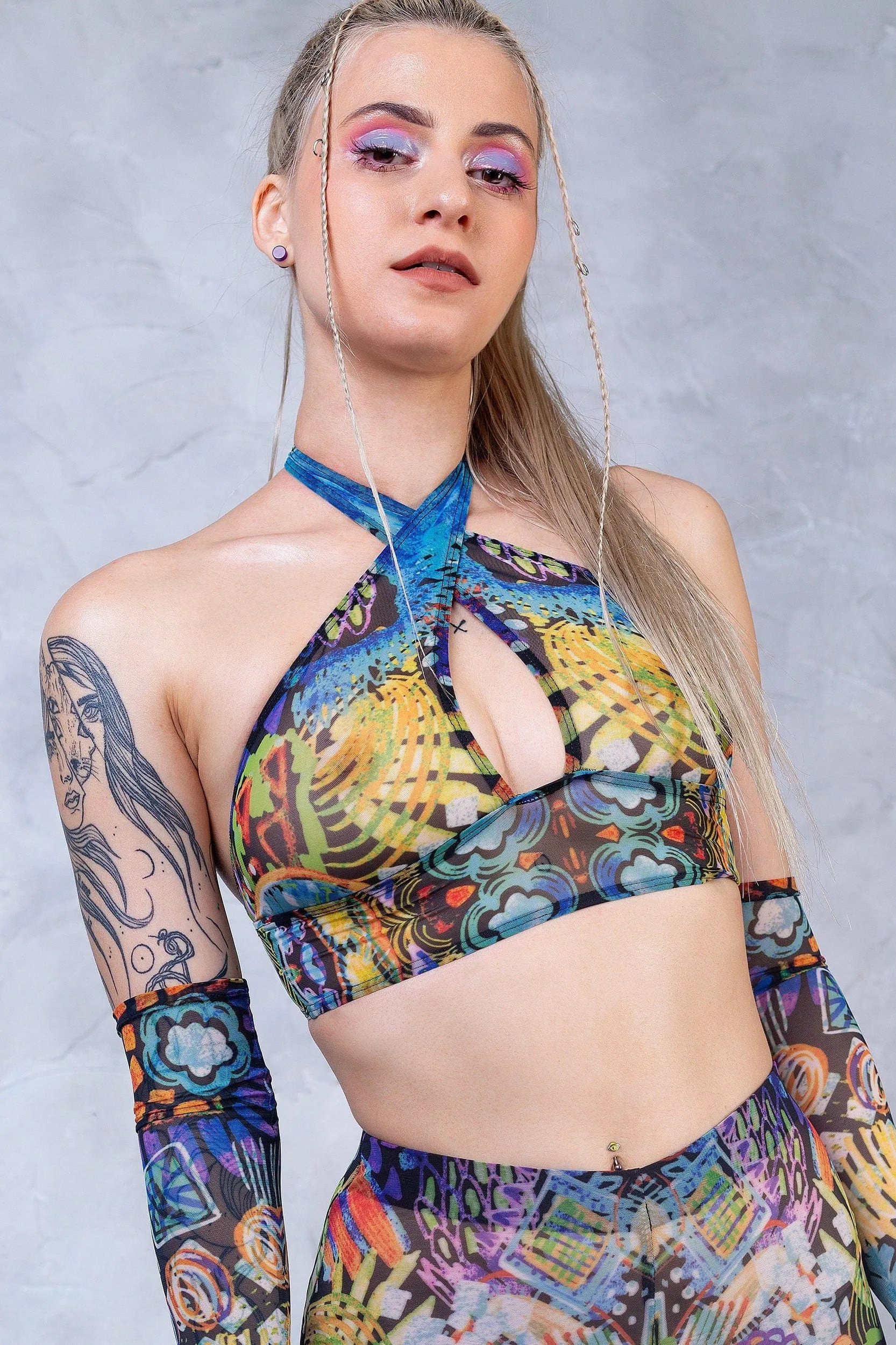 Delirium Halter Criss Cross Mesh Top