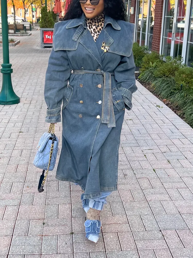 Double-Breasted Denim Trench Coat