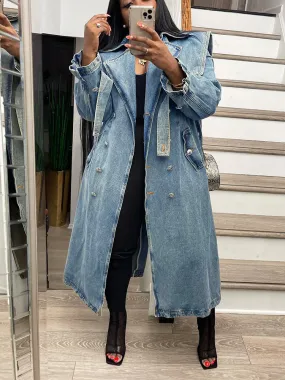 Double-Breasted Denim Trench Coat