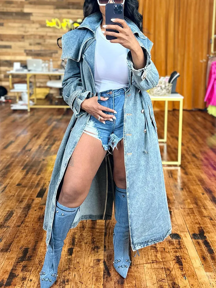 Double-Breasted Denim Trench Coat