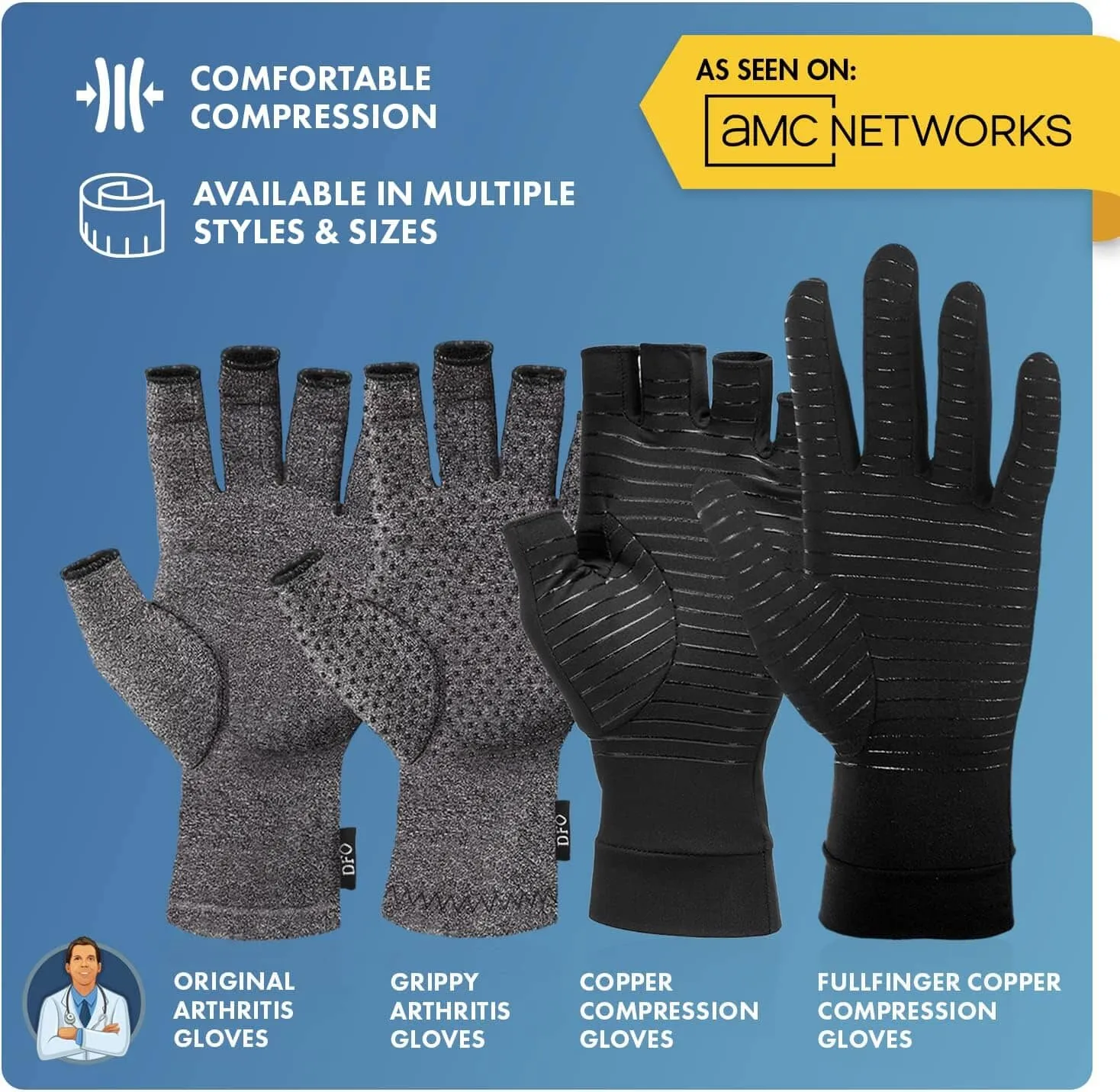 Dr. Frederick's Original Grippy Arthritis Gloves for Women & Men - Anti-Slip Compression Gloves for Arthritis Pain Relief