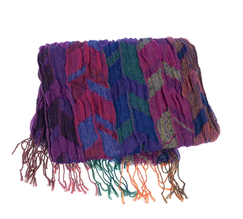 Eggplant Staggered Chevron Fringe Scarf