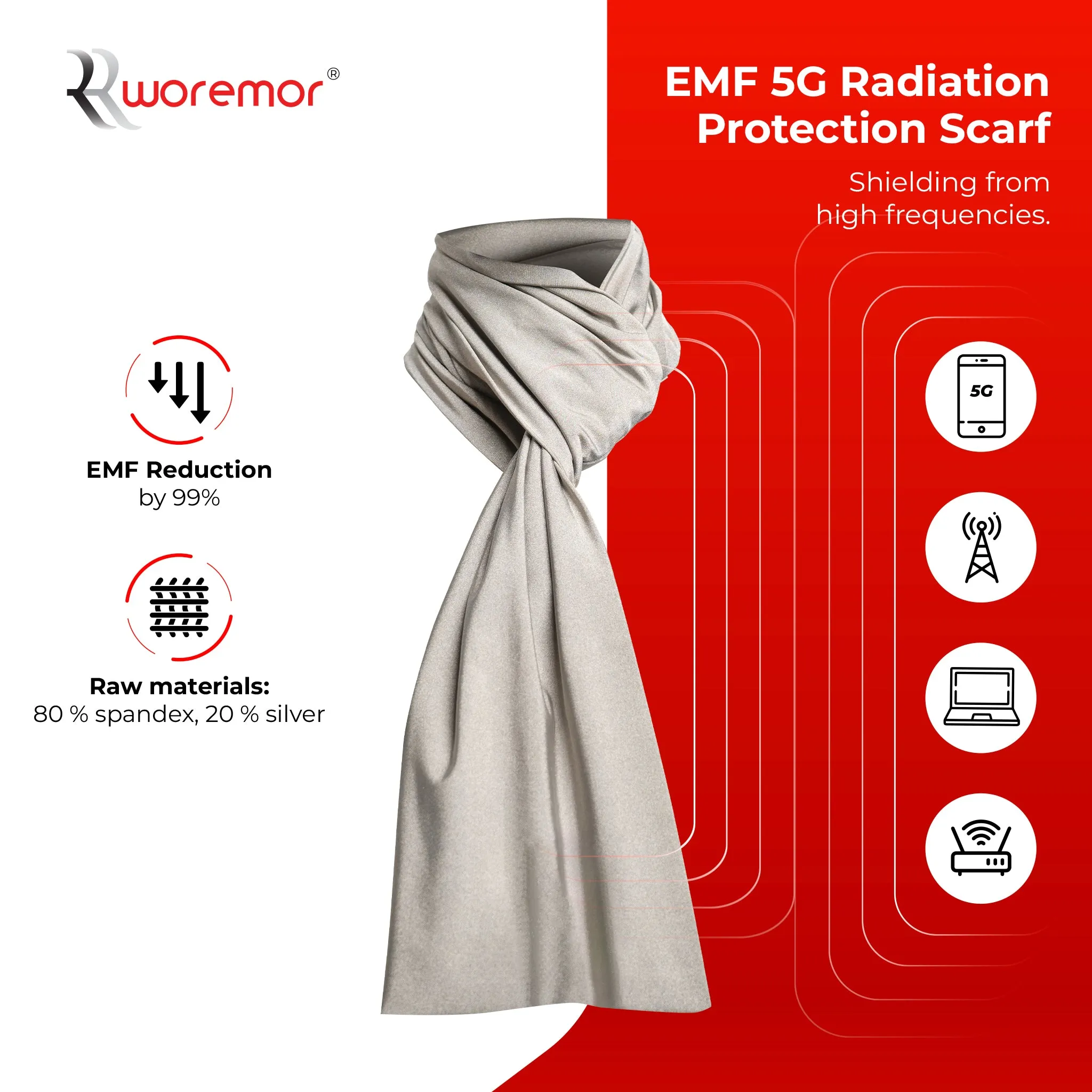 EMF 5G Protection Infinity Scarf - Silver Elastic