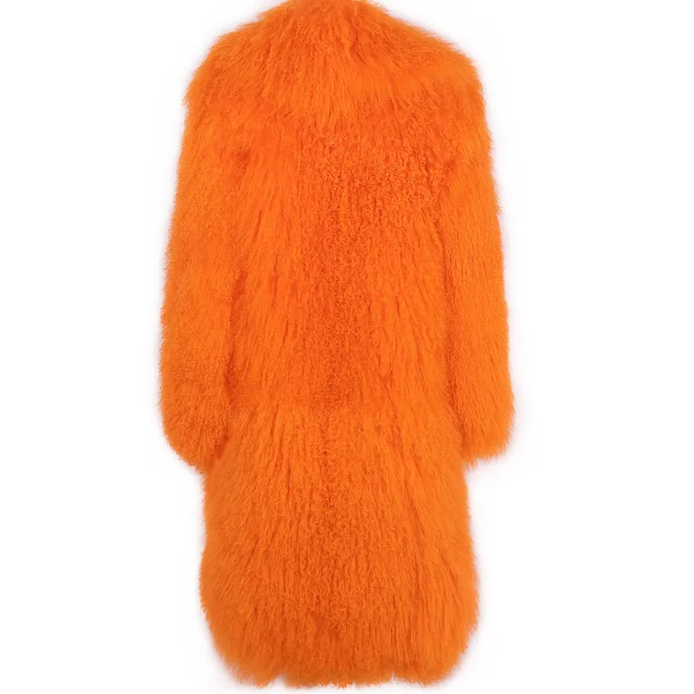 Extra Long Mongolian Curly Lamb Fur Coat