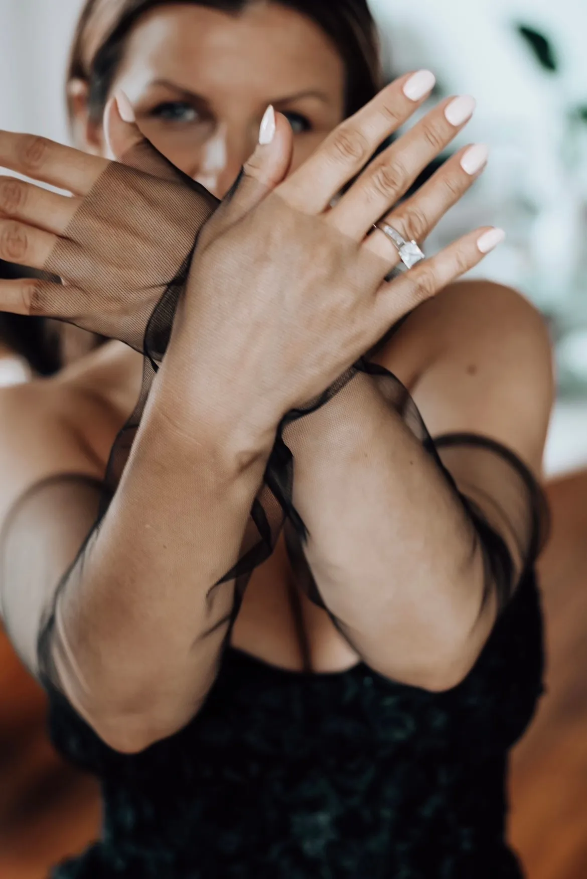 Fingerless Black Tulle Bridal Gloves