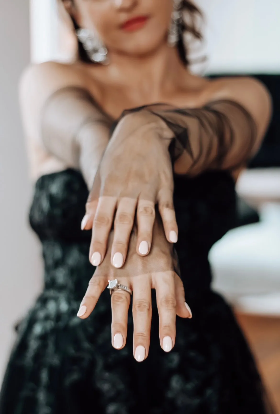 Fingerless Black Tulle Bridal Gloves