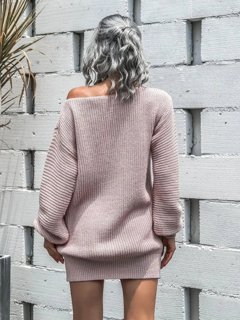 Flytonn- Loose Round Neck Solid Sweater Dress