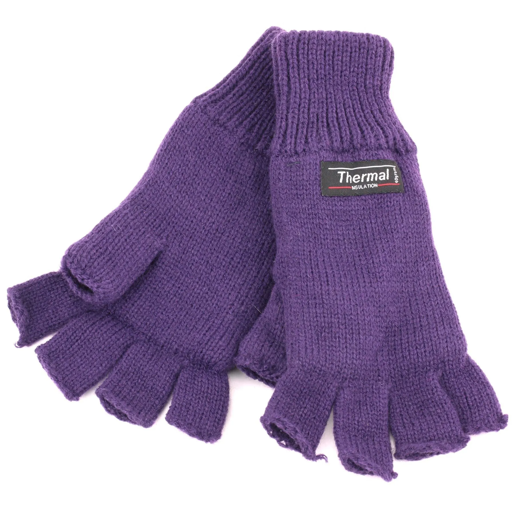 Fold Up Cuffs Thermal Fingerless Gloves - Purple