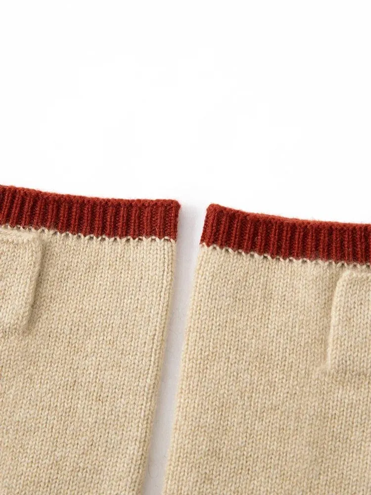 Forest Cashmere, Women’s 100% Cashmere Cable Knit Mitts, Two-Tone Fingerless Winter Thermal Gloves