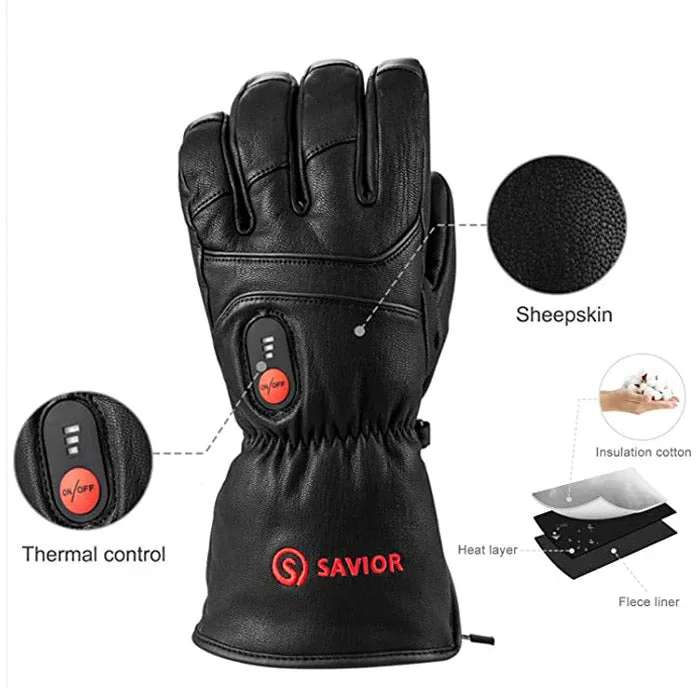 Full Goat-skin Leather Savior Heated Gloves | Thick Real Leather Electric Gloves