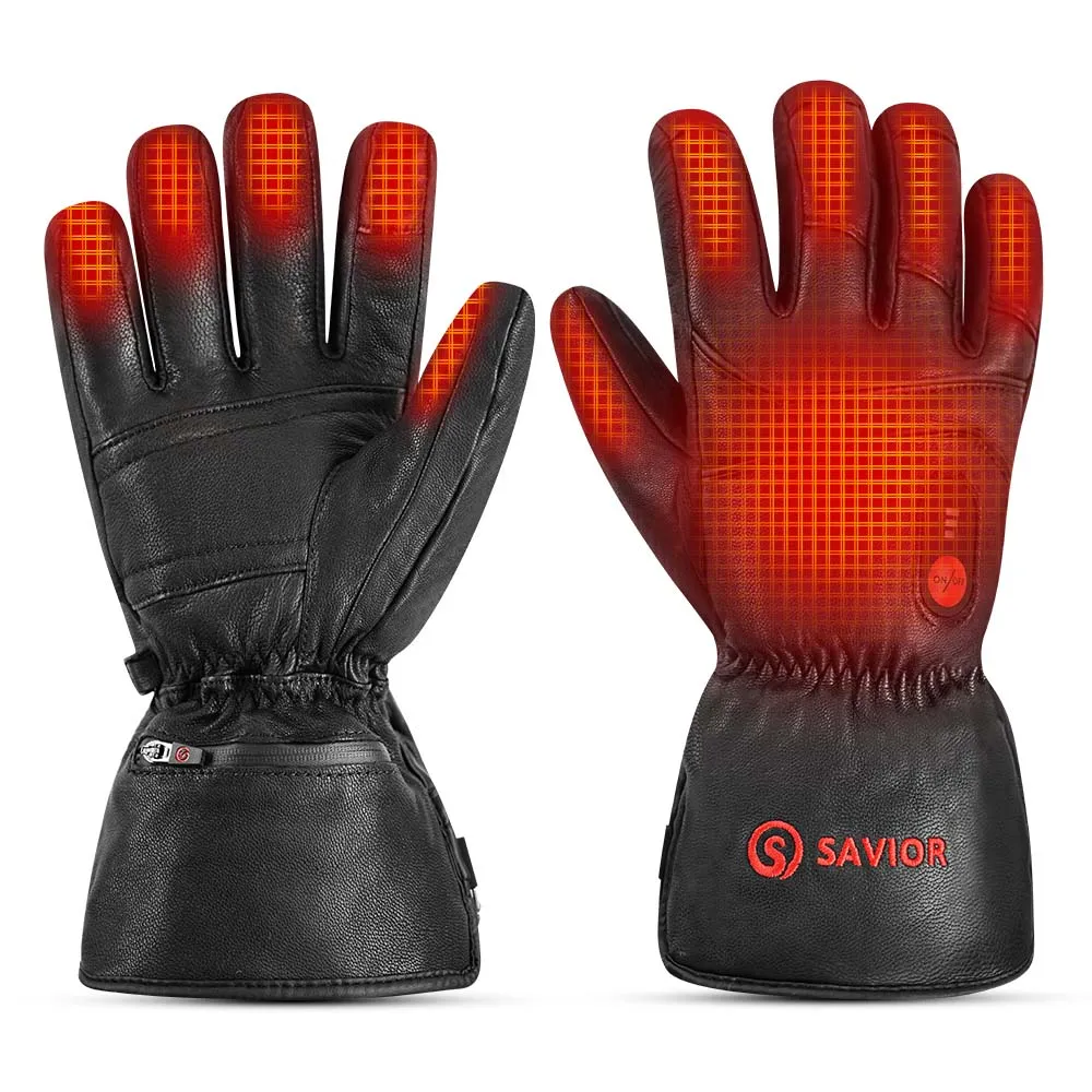 Full Goat-skin Leather Savior Heated Gloves | Thick Real Leather Electric Gloves