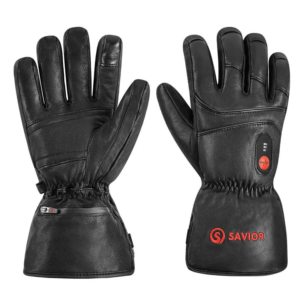 Full Goat-skin Leather Savior Heated Gloves | Thick Real Leather Electric Gloves