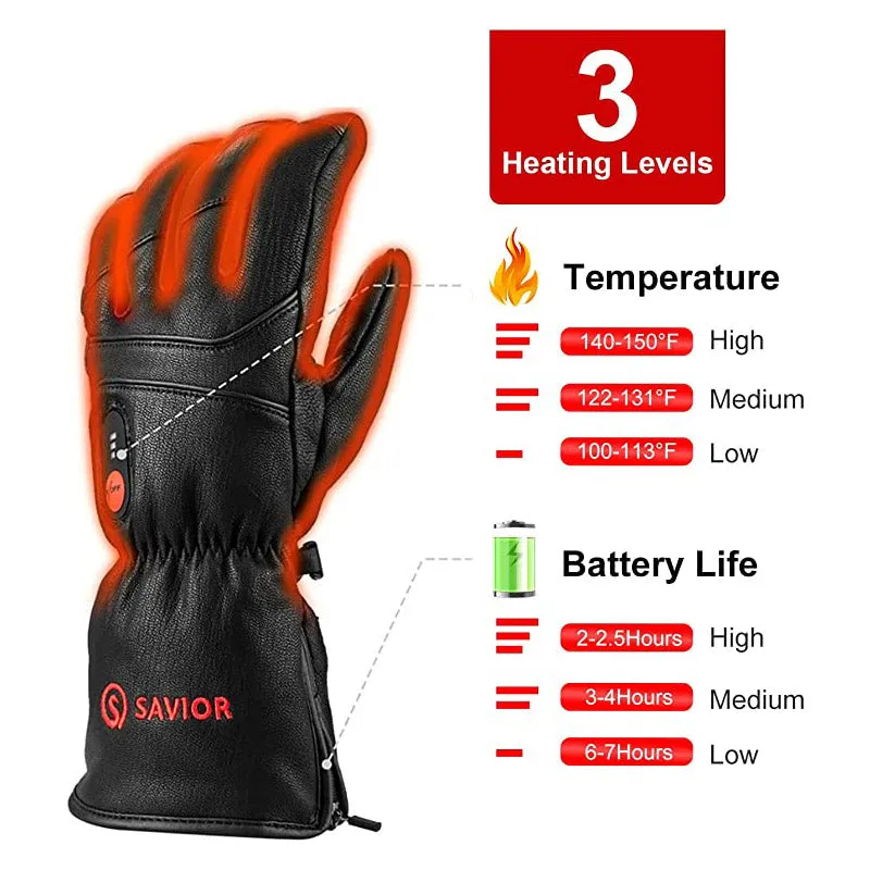 Full Goat-skin Leather Savior Heated Gloves | Thick Real Leather Electric Gloves