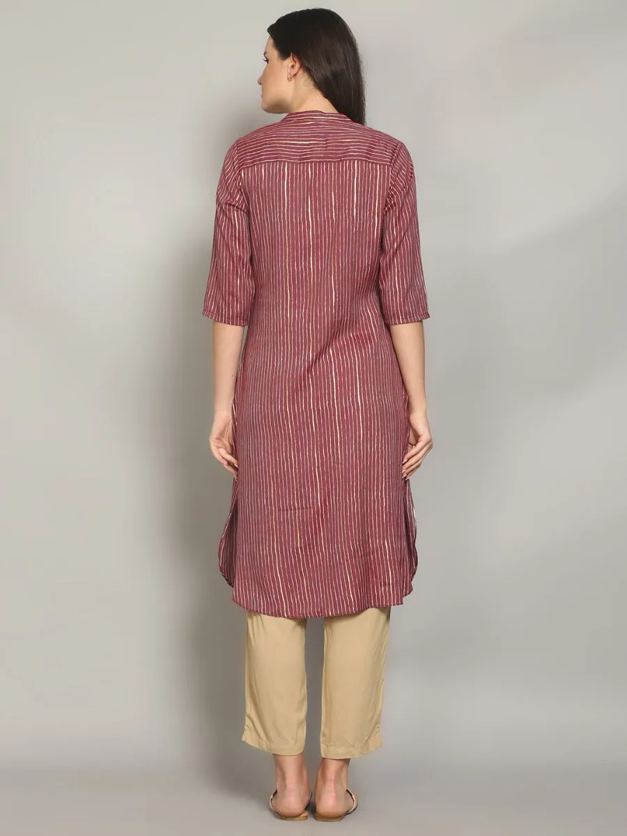 Glamorous Wine Stripe Printed Kurta