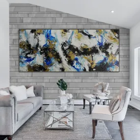 Golden Genesis 240cm x 100cm Blue White Metallic Gold Textured Abstract Painting