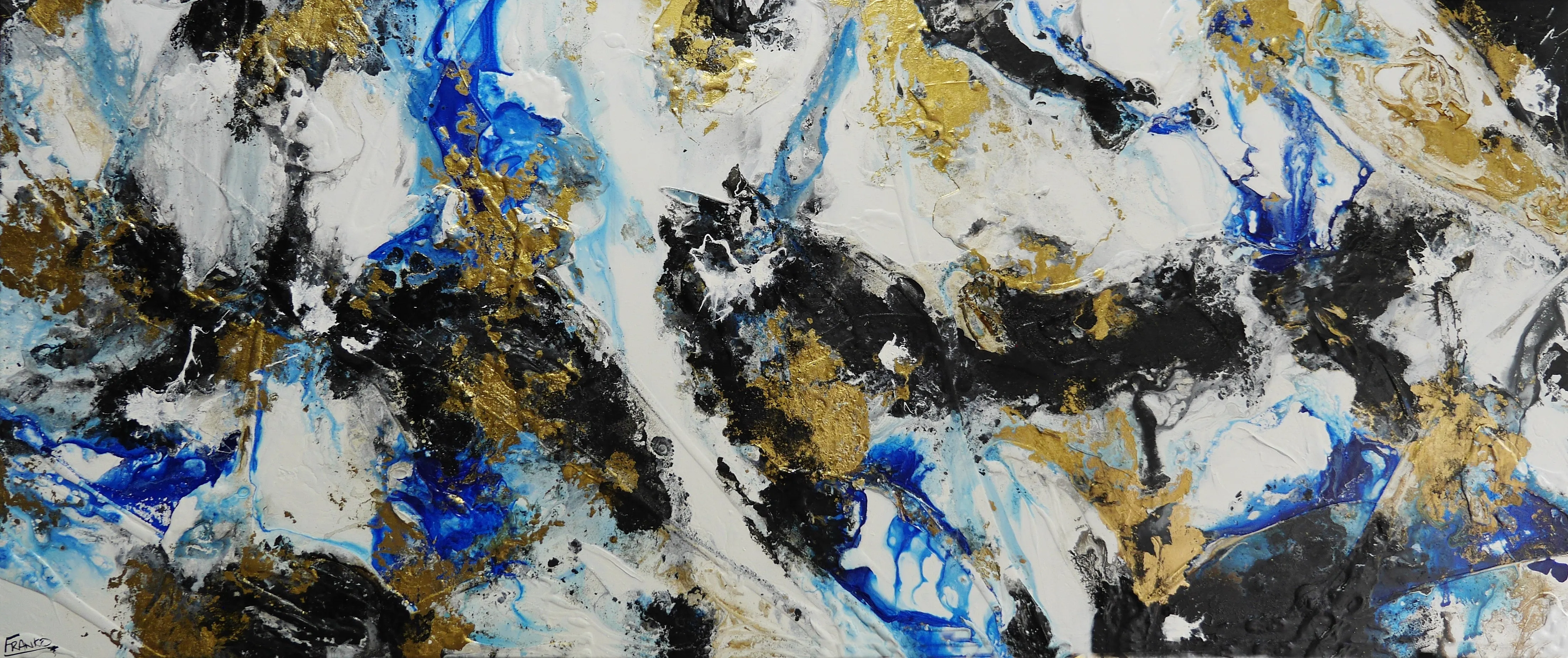 Golden Genesis 240cm x 100cm Blue White Metallic Gold Textured Abstract Painting