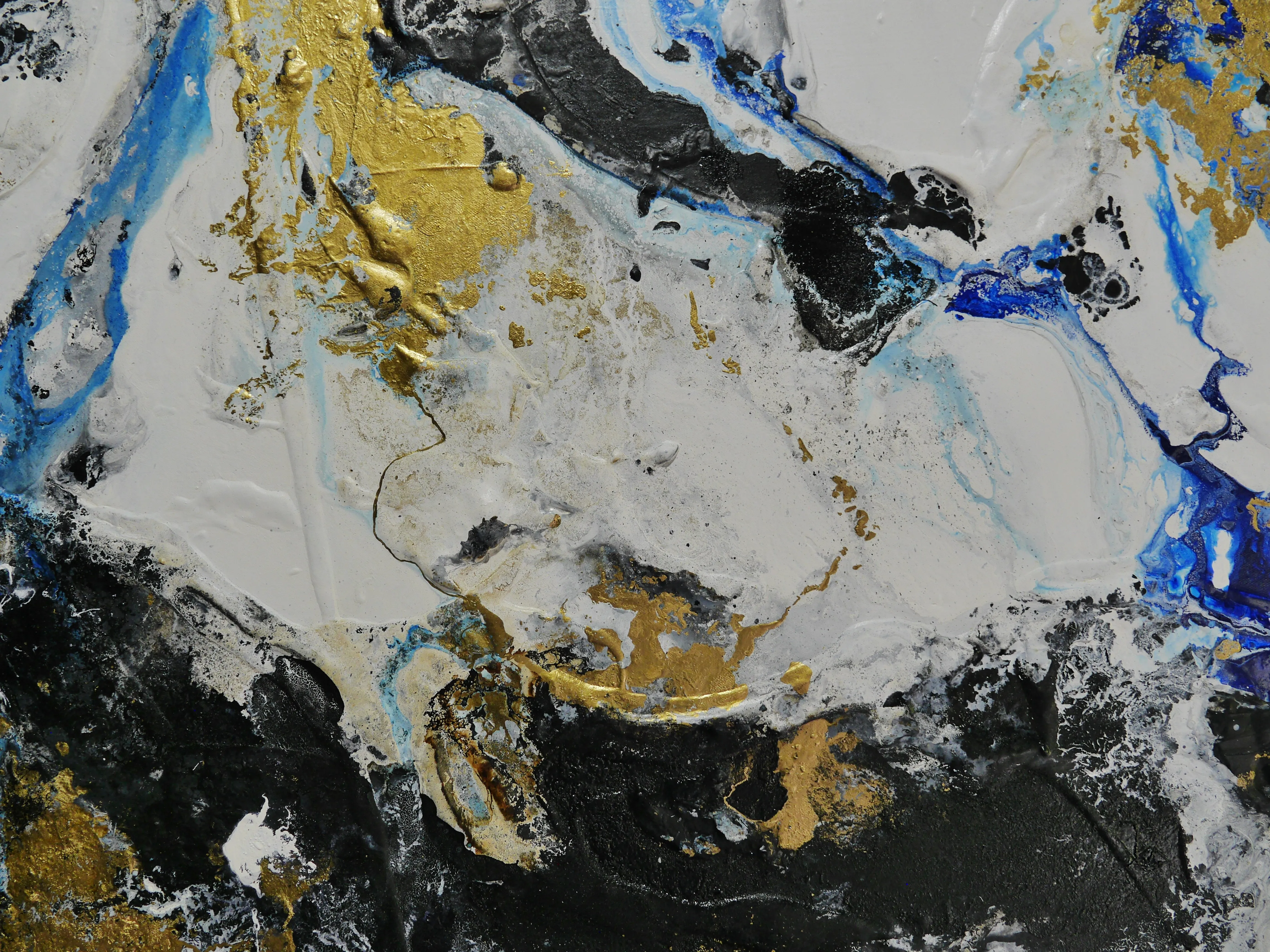 Golden Genesis 240cm x 100cm Blue White Metallic Gold Textured Abstract Painting