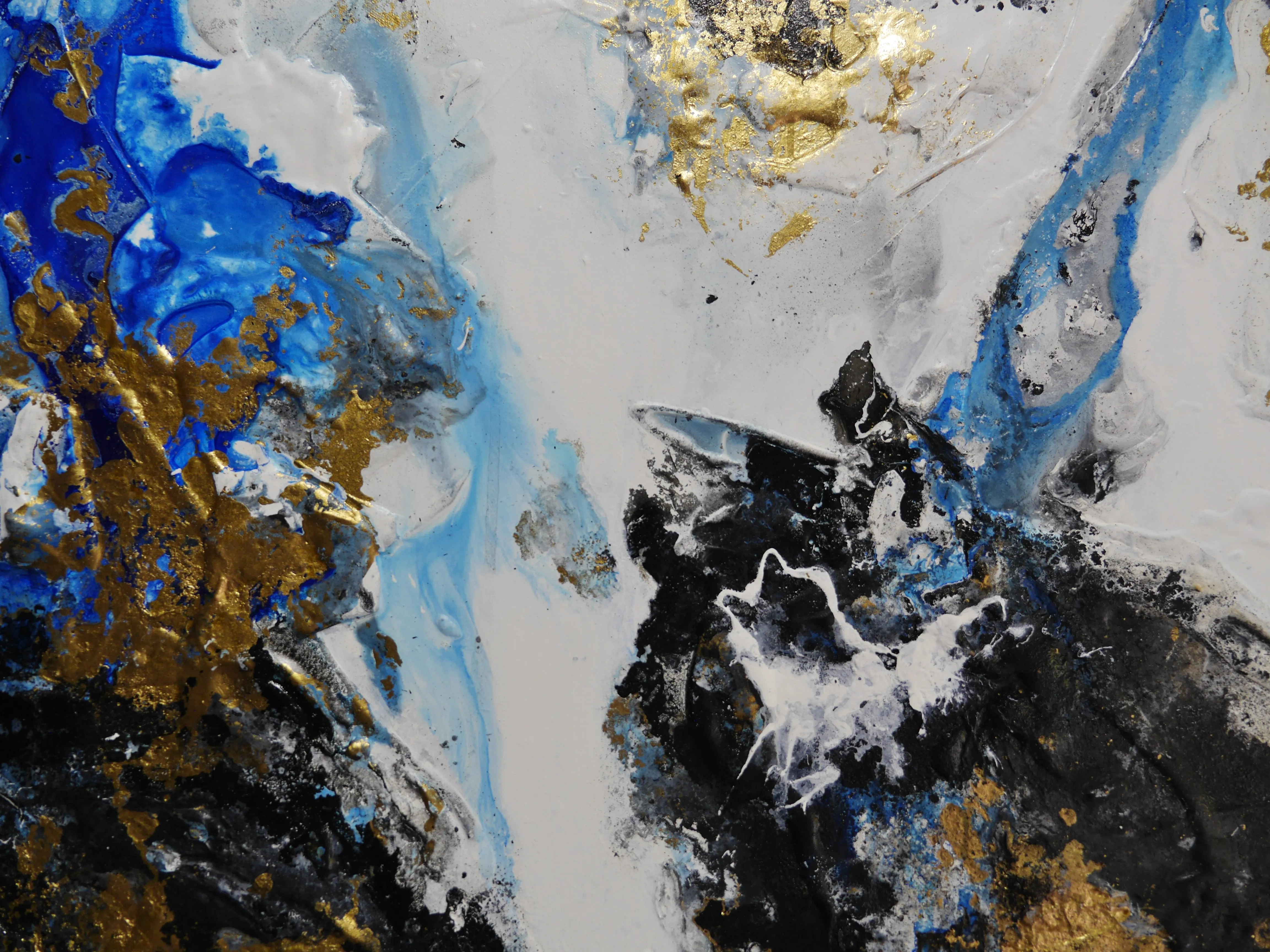 Golden Genesis 240cm x 100cm Blue White Metallic Gold Textured Abstract Painting