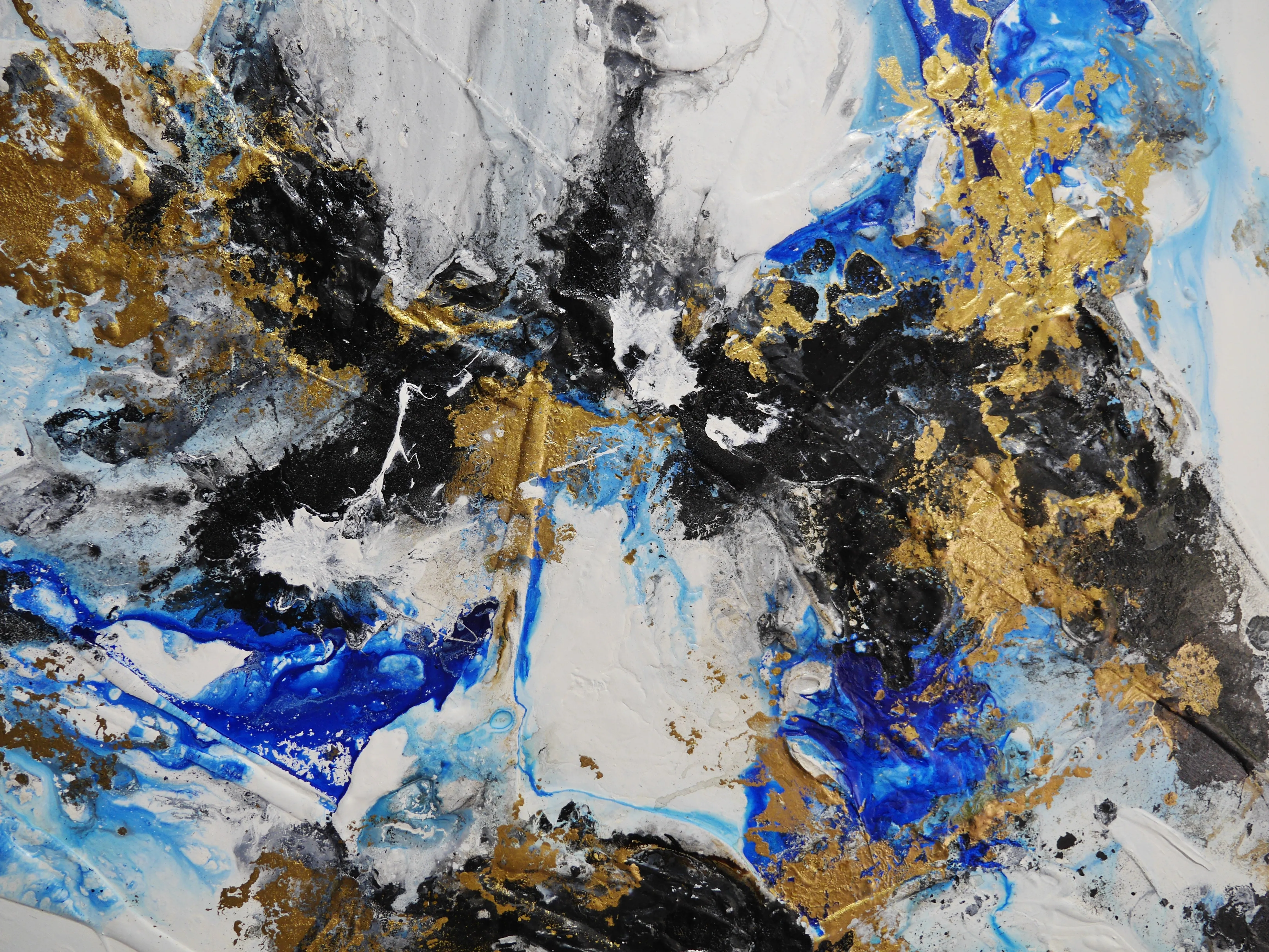 Golden Genesis 240cm x 100cm Blue White Metallic Gold Textured Abstract Painting