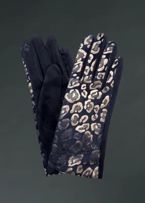 Golden Glam Leopard Pattern Faux Suede Smart Touch Gloves