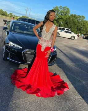 Gorgeous Crystal Beads Red Prom Dresses,Formal Evening Night Maxi Gown