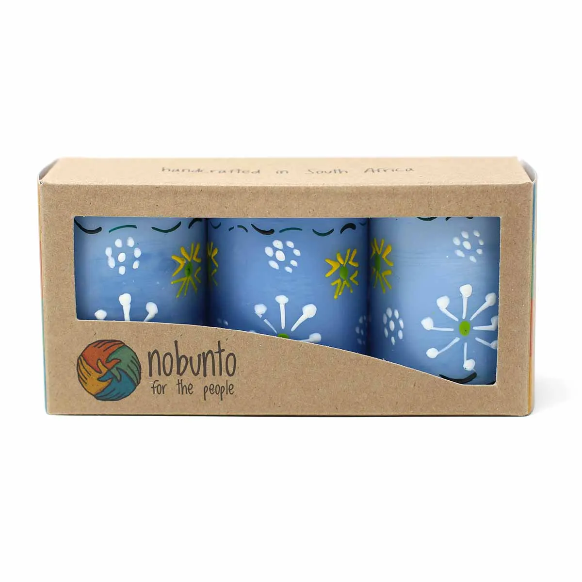 Hand Painted Candles in Blue Masika Design (box of three) Nobunto