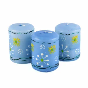 Hand Painted Candles in Blue Masika Design (box of three) Nobunto