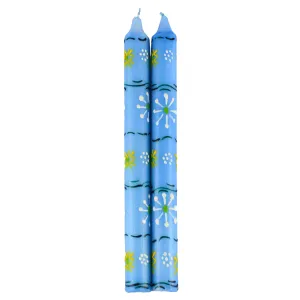 Hand Painted Candles in Blue Masika Design (pair of tapers) Nobunto