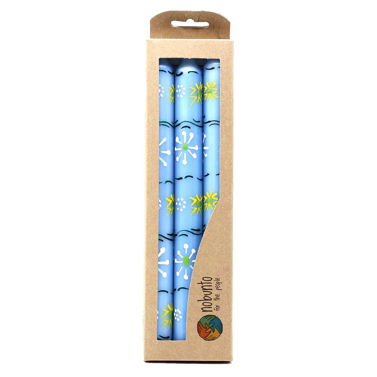 Hand Painted Candles in Blue Masika Design (three tapers) Nobunto