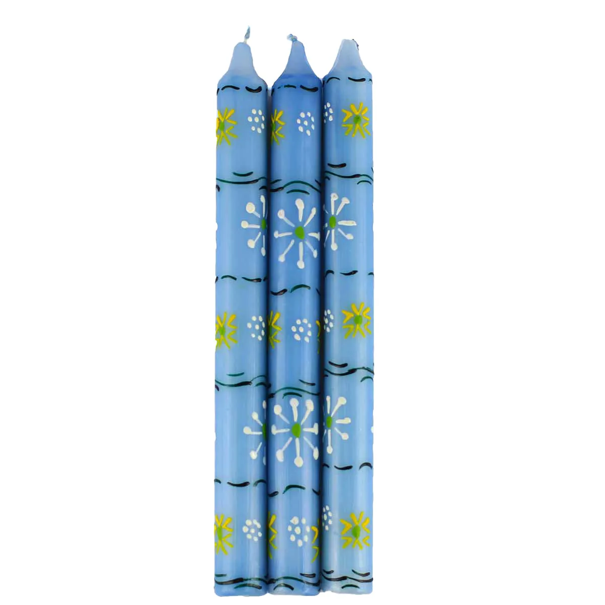 Hand Painted Candles in Blue Masika Design (three tapers) Nobunto