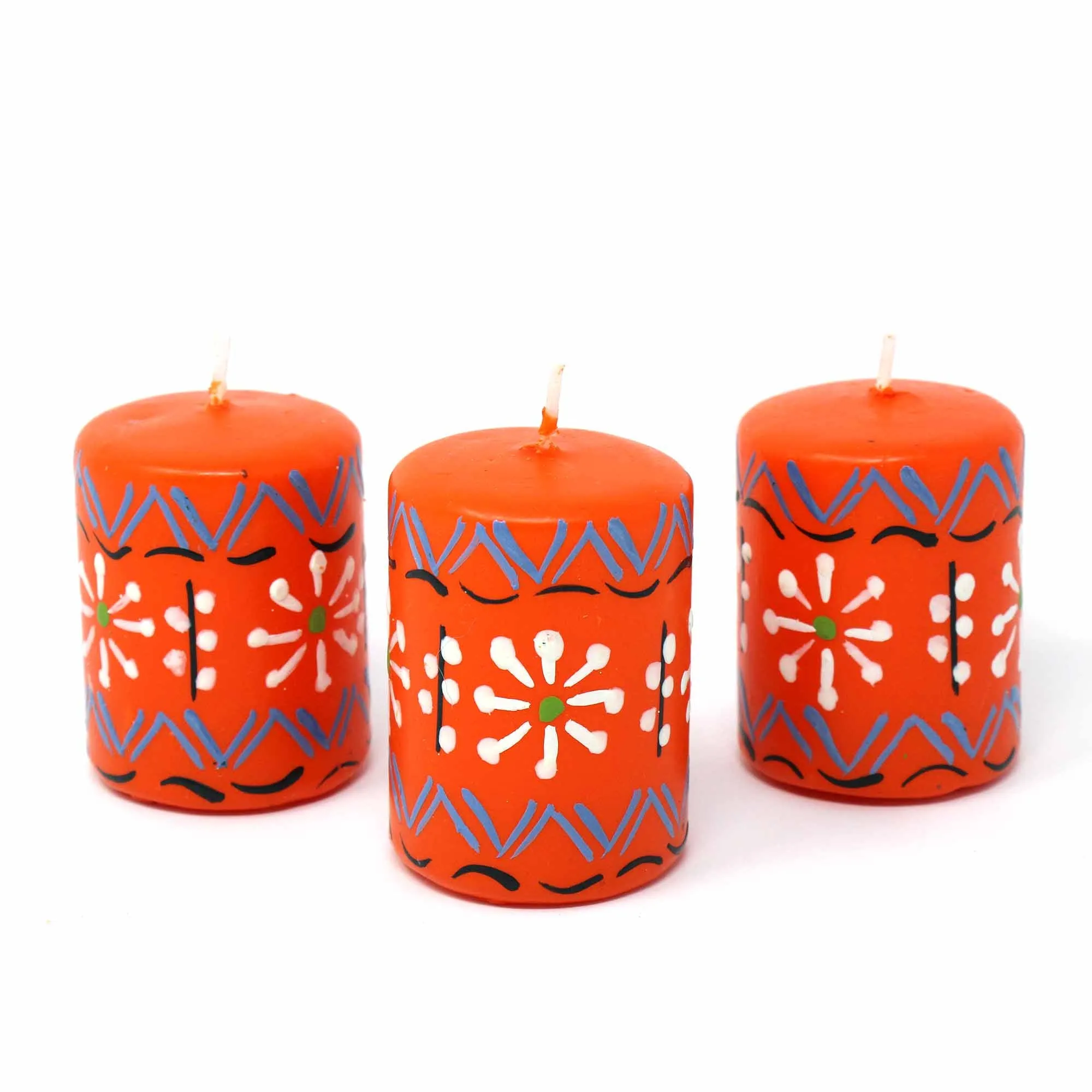 Hand Painted Candles in Orange Masika Design (box of three) Nobunto