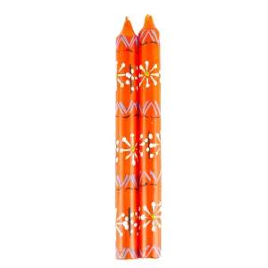 Hand Painted Candles in Orange Masika Design (pair of tapers) Nobunto