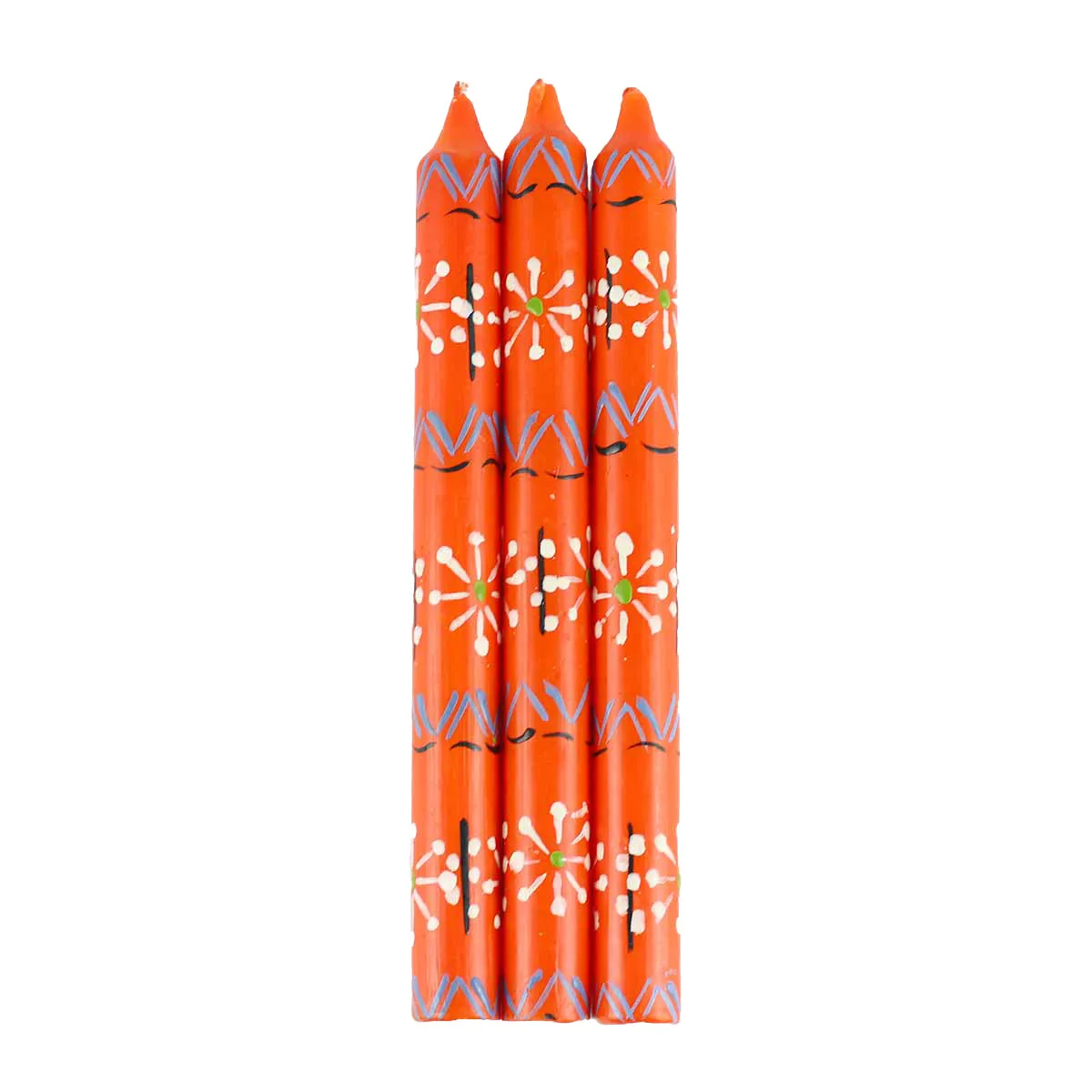 Hand Painted Candles in Orange Masika Design (three tapers) Nobunto