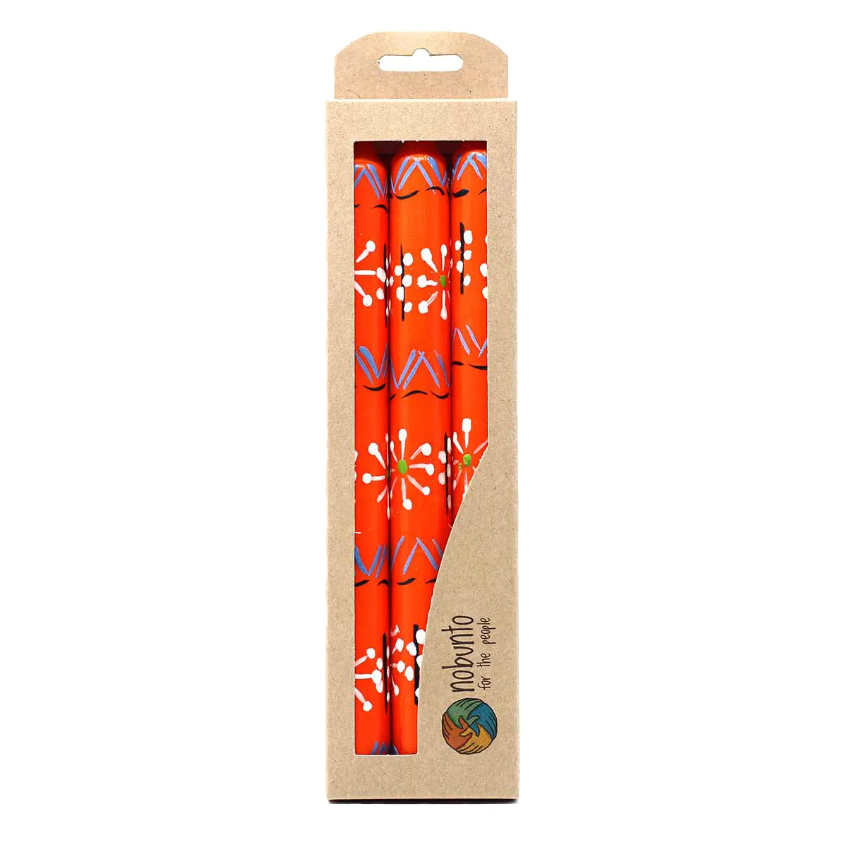 Hand Painted Candles in Orange Masika Design (three tapers) Nobunto