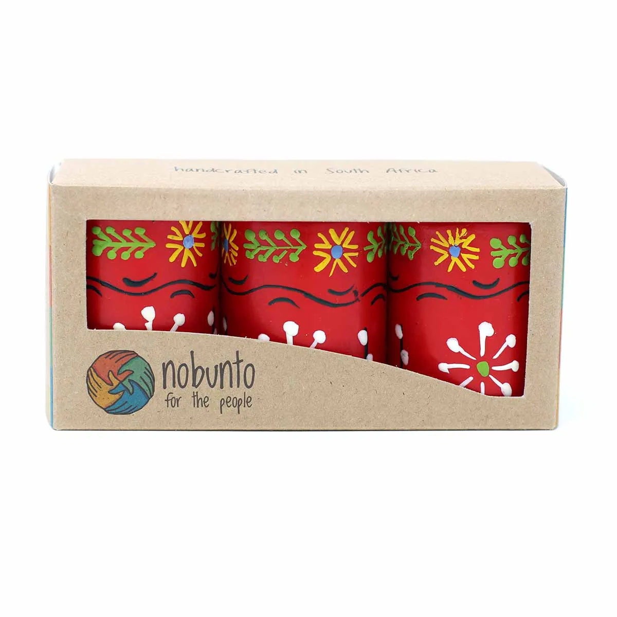 Hand Painted Candles in Red Masika Design (box of three) Nobunto