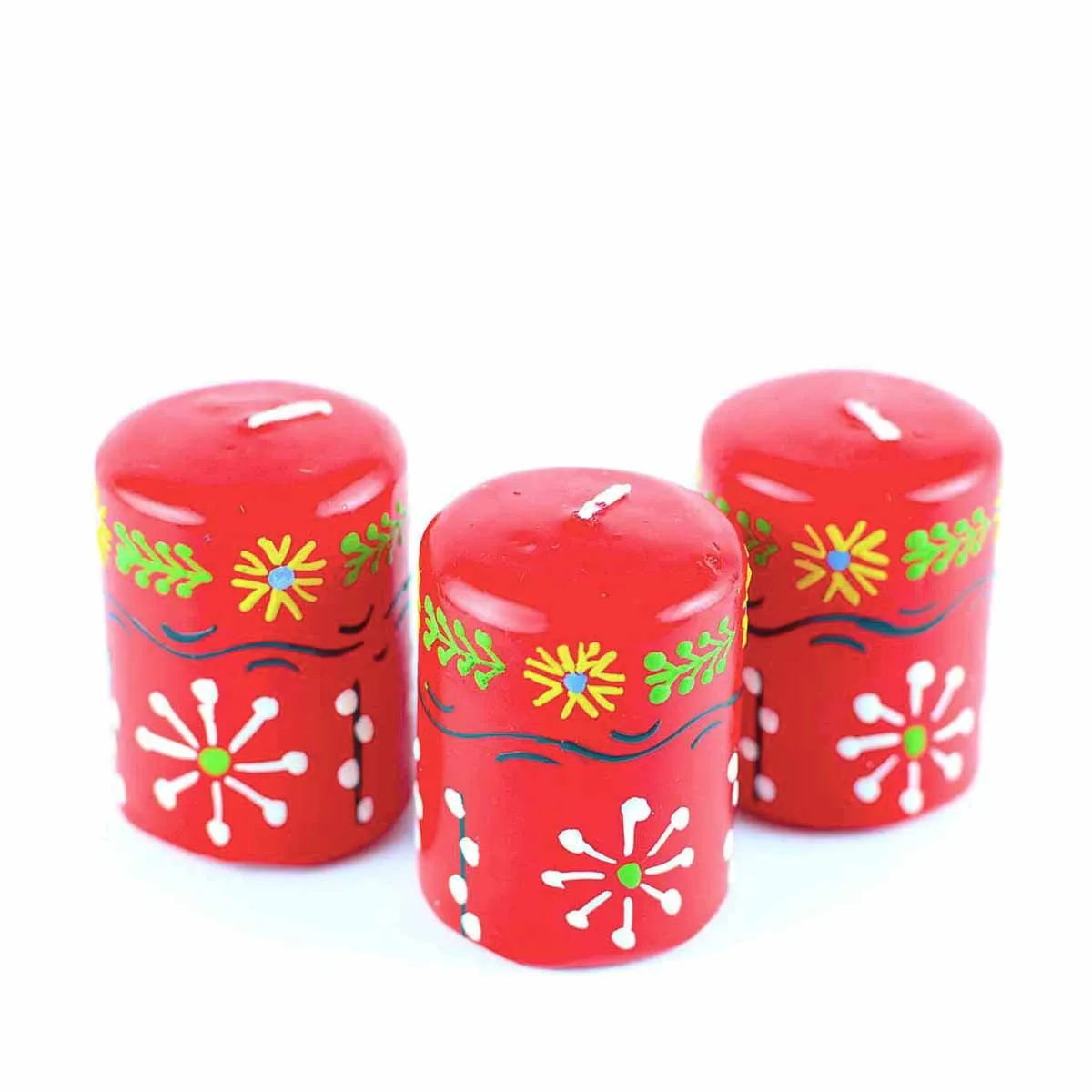 Hand Painted Candles in Red Masika Design (box of three) Nobunto