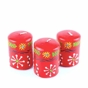 Hand Painted Candles in Red Masika Design (box of three) Nobunto