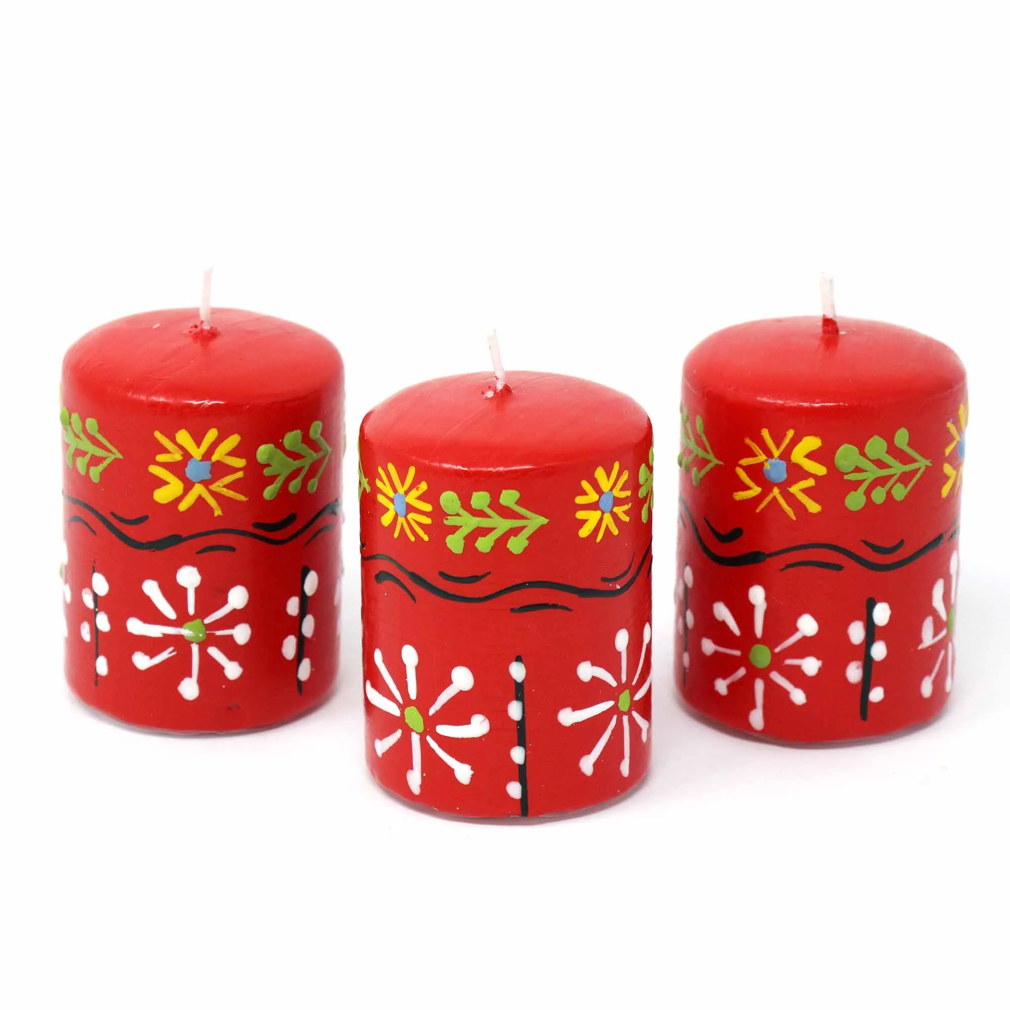 Hand Painted Candles in Red Masika Design (box of three) Nobunto