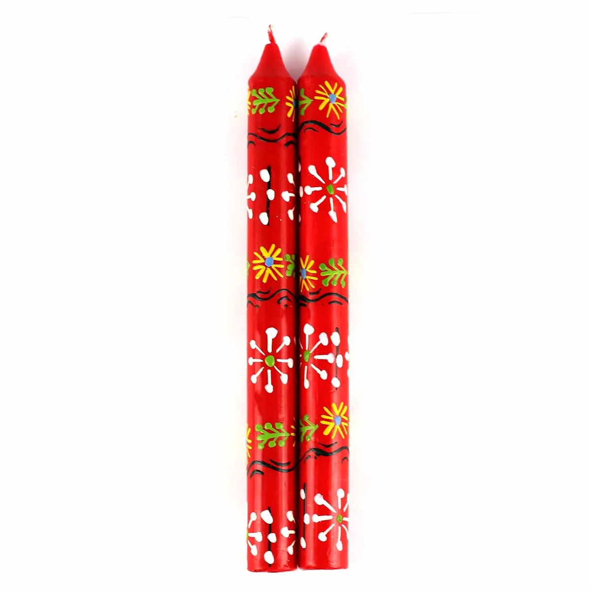 Hand Painted Candles in Red Masika Design (pair of tapers) Nobunto