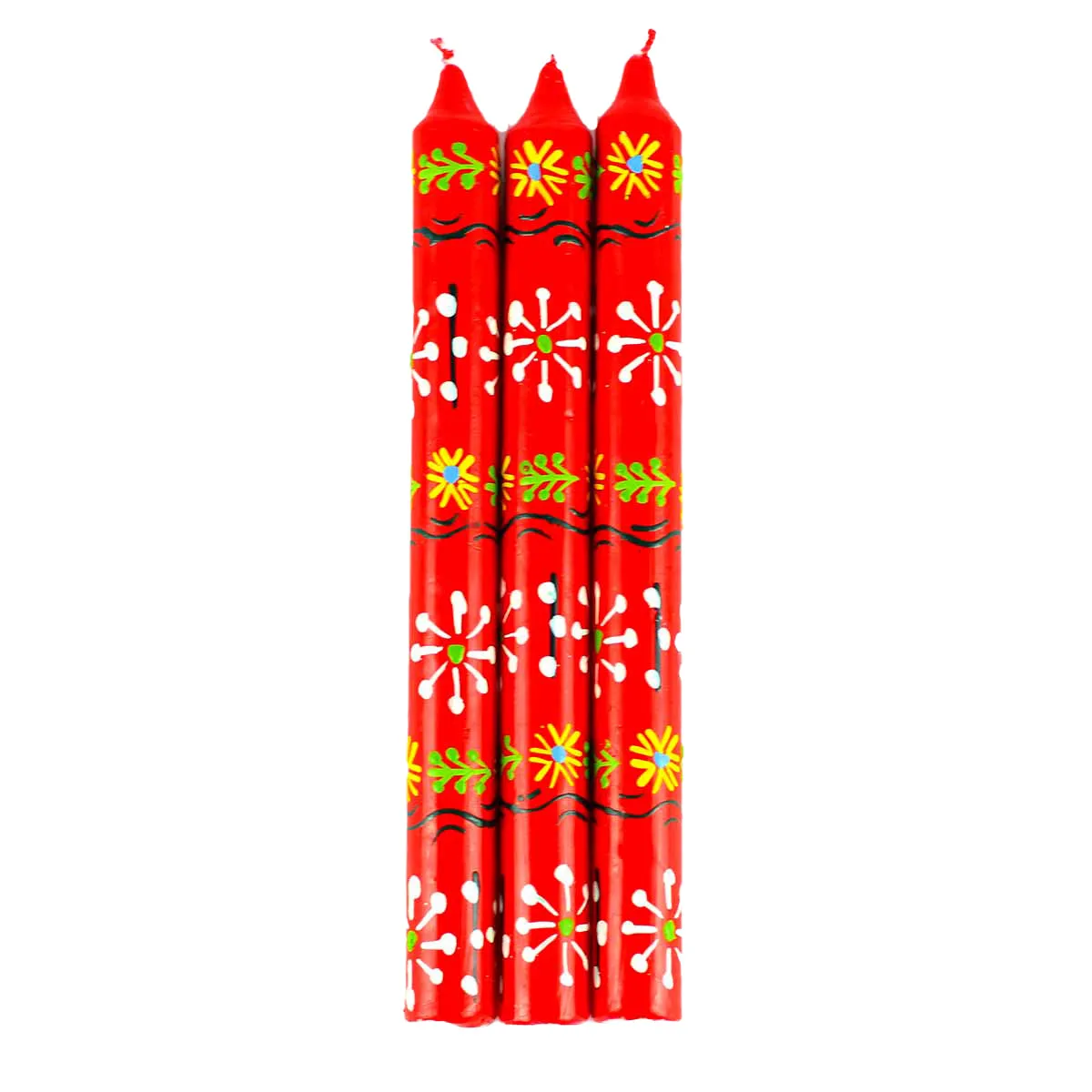 Hand Painted Candles in Red Masika Design (three tapers) Nobunto