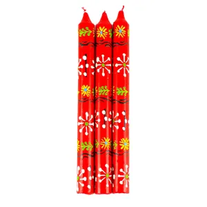 Hand Painted Candles in Red Masika Design (three tapers) Nobunto