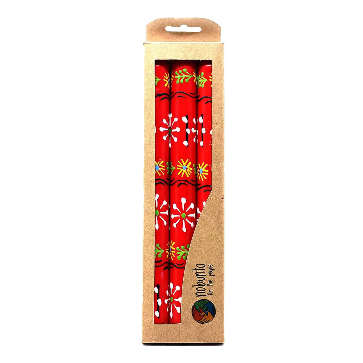 Hand Painted Candles in Red Masika Design (three tapers) Nobunto