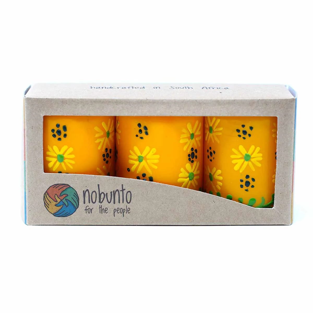 Hand Painted Candles in Yellow Masika Design (box of three) Nobunto