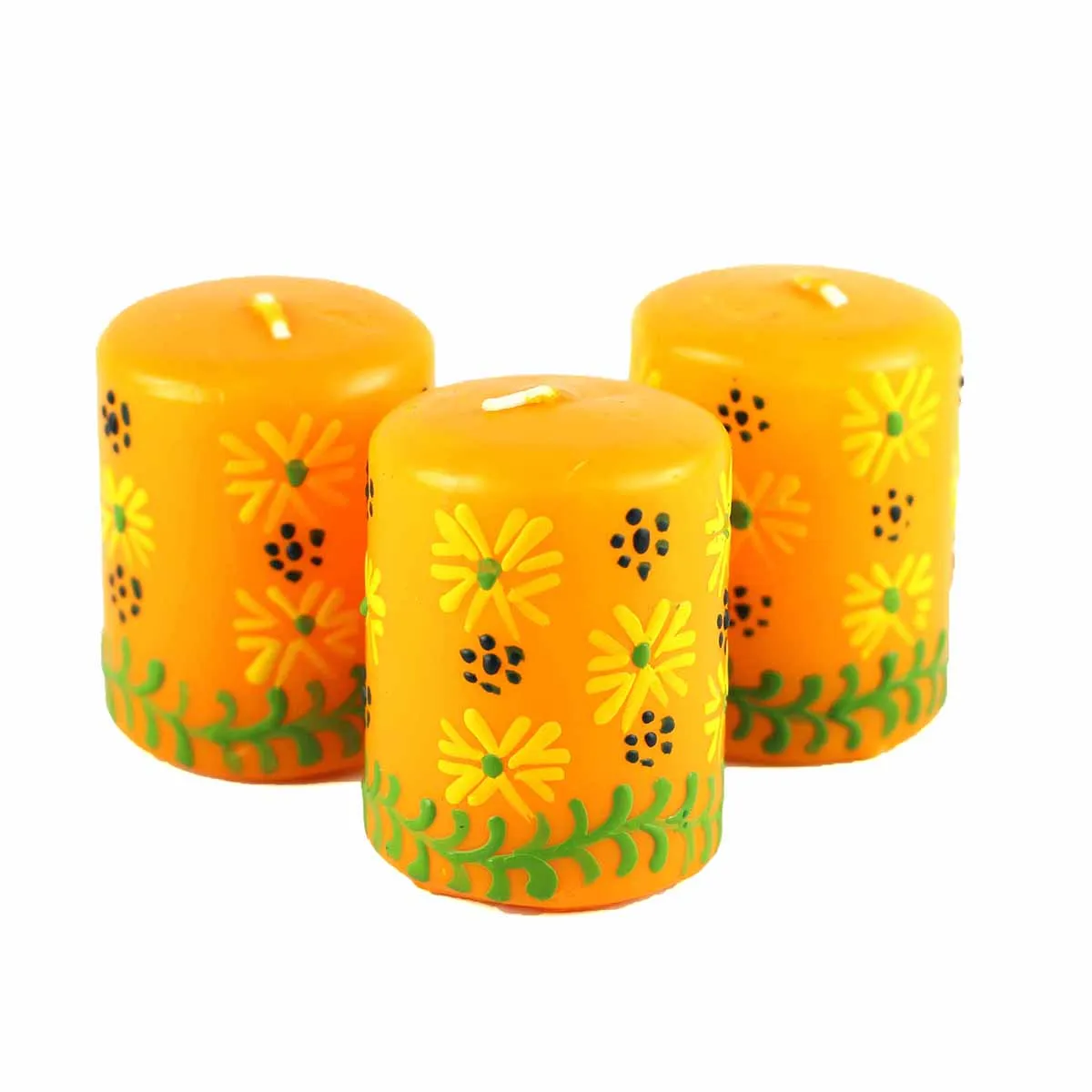 Hand Painted Candles in Yellow Masika Design (box of three) Nobunto